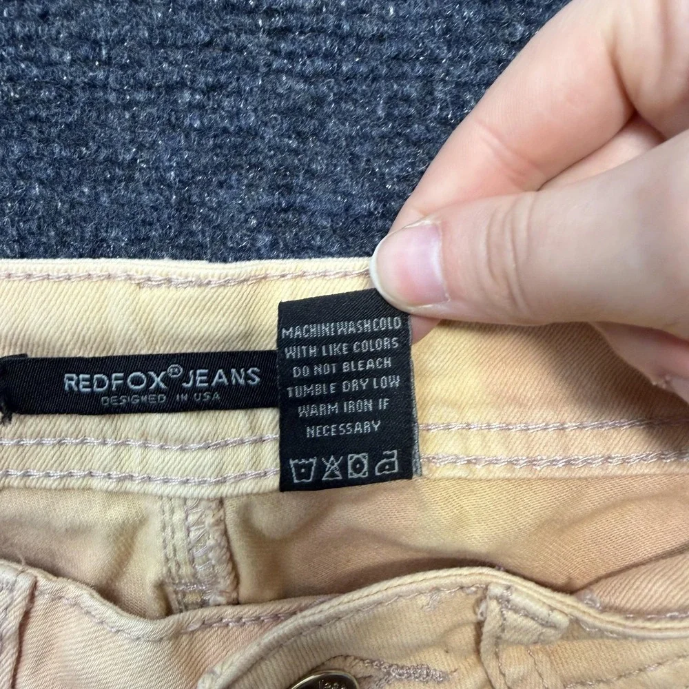 Redfox Jeans Skinny Jeans Womens 9 Beige Distressed Moto Zipper Stretch